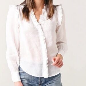 Frame Lauren Long Sleeve Ruffle Blouse Size S White 
Worn Once EUC